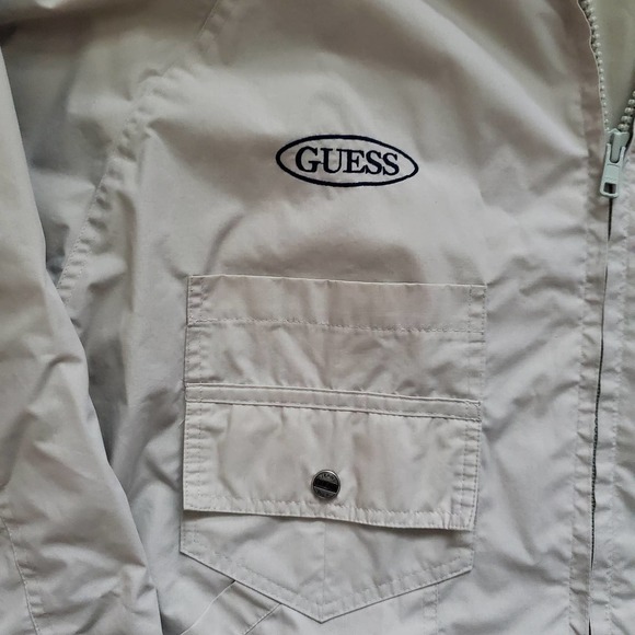 VTG Early Y2k GUESS Jeans Tan Soft Shell Windbreaker Jacket Sz L - Picture 5 of 5